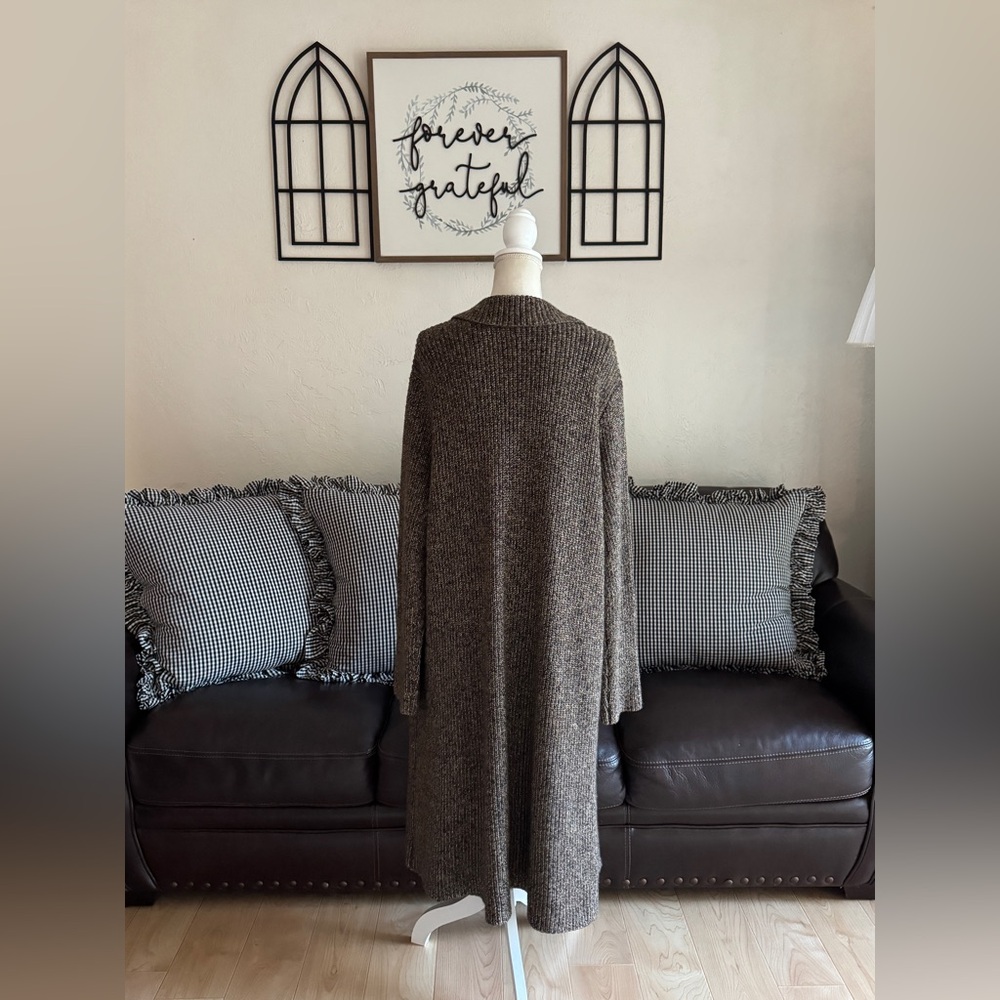 Lauren Ralph Lauren Brown Gold Metallic Knitted Maxi Long Sweater Coat Size 3X - Picture 11 of 13